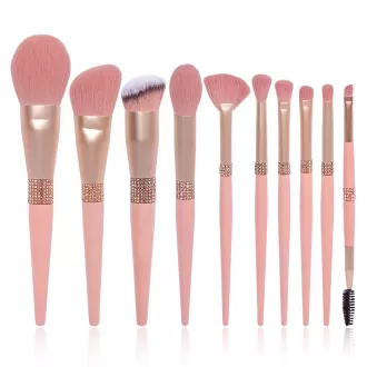 Dongshen manufacture makeup cosmetic brush custom logo pink synthetic hair vegan diamond makeup brush set