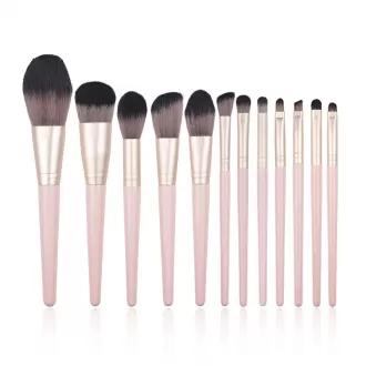 Dongshen 12pcs private label vegan cosmetic brush custom synthetic hair wood handle makeup brush set