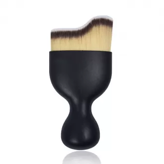 Dongshen makeup curved foundation brush custom logo vegan synthetic hair black liquid foundation cosmetic brush