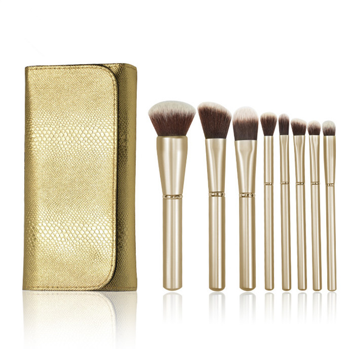 Dongshen brush makeup tools gold aluminum handle fiber synthetic hair 8pcs cosmetic makeup brush set
