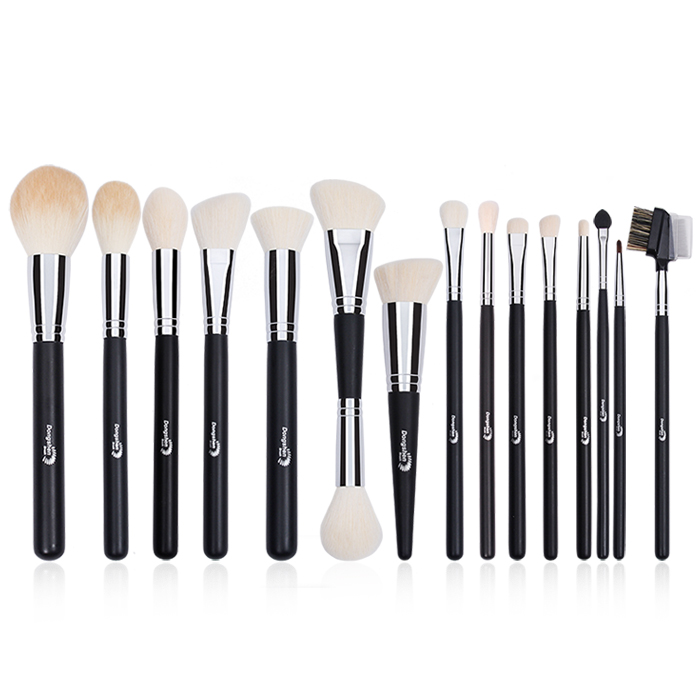 Dongshen luxury vegan cosmetic brush manufacture professional 15pcs black wooden makeup brush set