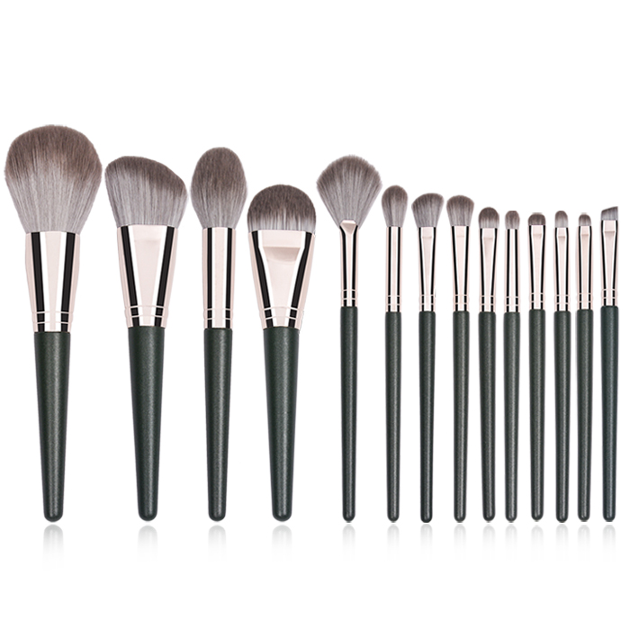 Dongshen factory wholesale green makeup brush set top quality cruelty-free synthetic hair cosmetic brush kit