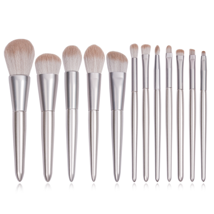Dongshen makeup brush set supplier gray cruelty-free synthetic hair wooden handle makeup cosmetic brush makeup tool kit