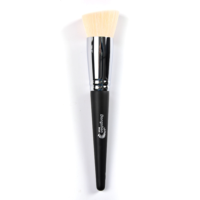 Dongshen private label makeup brush professional white vegan concave synthetic hair wooden foundation brush