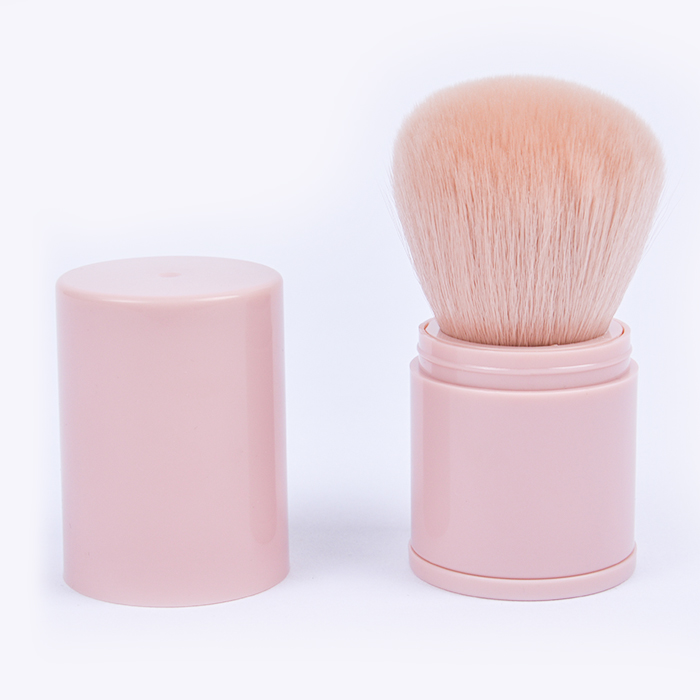 Dongshen retractable makeup brush wholesale custom logo vegan synthetic hair cute pink cosmetic kabuki brush makeup tool