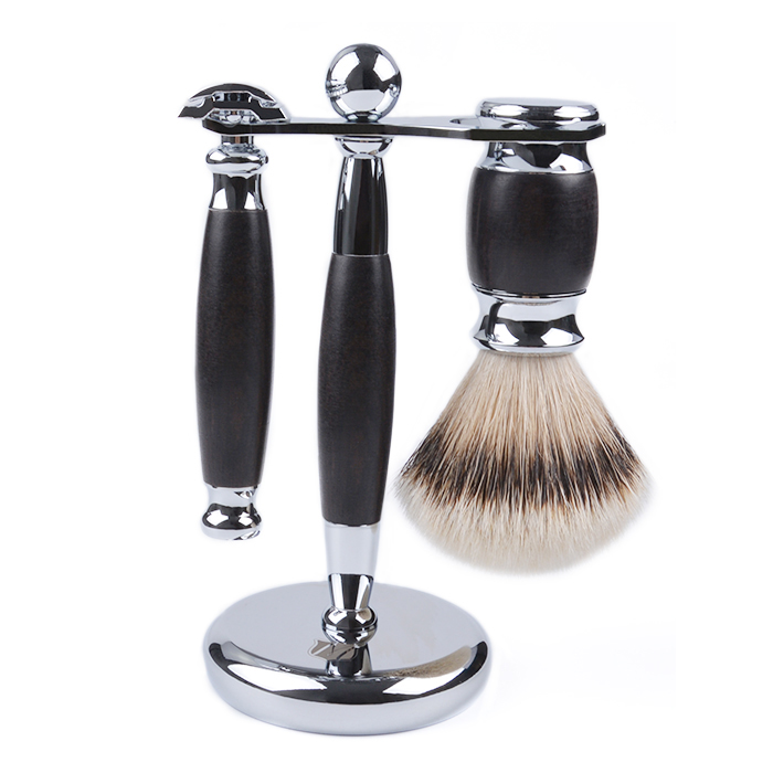 Dongshen classic design black mens shaving set manufacture custom logo silvertip badger hair shaving brush safety razor