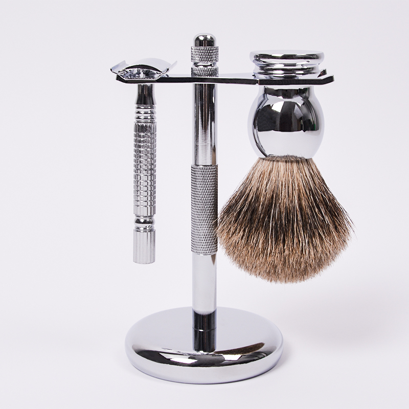 Dongshen shaving brush set manufacture custom logo super badger hair shaving brush safety razor shaving stand kit